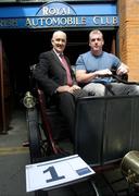 9 June 2004; Irish rugby international Victor Costello with P Michael Donohoe, left, of Colliers Jackson - Stops and the Royal Automobile Club, at the announcement of the Gordon Bennett commemorative car rally, which take place on Sunday 11th July from Dublin to the Moate of Ardschull, Co. Kildare. Picture credit; Brendan Moran / SPORTSFILE