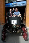 9 June 2004; Irish rugby international Victor Costello, right, with TJ Kearns, and P Michael Donohoe, left, of Colliers Jackson - Stops and the Royal Automobile Club, at the announcement of the Gordon Bennett commemorative car rally which take place on Sunday 11th July from Dublin to the Moate of Ardschull, Co. Kildare. Picture credit; Brendan Moran / SPORTSFILE
