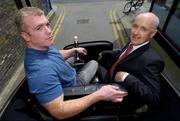 9 June 2004; Irish rugby International Victor Costello with P Michael Donohoe, right, of Colliers Jackson - Stops and the Royal Automobile Club, at the announcement of the Gordon Bennett commemorative car rally which take place on Sunday 11th July from Dublin to the Moate of Ardschull, Co. Kildare. Picture credit; Brendan Moran / SPORTSFILE