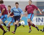 11 June 2004; John Lester, Drogheda United, in action against Cathal O'Connor, Dublin City. eircom league, Premier Division, Dublin City v Drogheda United, Tolka Park, Dublin. Picture credit; Brian Lawless / SPORTSFILE