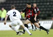 11 June 2004; Brian Byrne, Longford Town, in action against Owen Heary, Shelbourne. eircom league, Premier Division, Longford Town v Shelbourne, Flancare Park, Longford. Picture credit; David Maher / SPORTSFILE