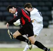 11 June 2004; Gerard Rowe, Shelbourne, in action against Dean Fitzgerald, Longford Town. eircom league, Premier Division, Longford Town v Shelbourne, Flancare Park, Longford. Picture credit; David Maher / SPORTSFILE