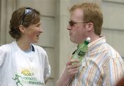7 June 2004; Race winner Catherina McKiernan with her husband Damien O'Reilly after the 2004 Flora Women's Mini-Marathon. Dublin. Picture credit; Brendan Moran / SPORTSFILE