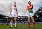 19 August 2013; Stephen O'Neill, Tyrone, left, and Kevin McLoughlin, Mayo, in attendance at a press event ahead of the GAA Football All-Ireland Senior Championship Semi-Finals. Croke Park, Dublin. Picture credit: Brian Lawless / SPORTSFILE