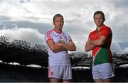 19 August 2013; Stephen O'Neill, Tyrone, left, and Kevin McLoughlin, Mayo, in attendance at a press event ahead of the GAA Football All-Ireland Senior Championship Semi-Finals. Croke Park, Dublin. Picture credit: Brian Lawless / SPORTSFILE