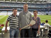 17 August 2013; Martin and Siobhan Breen, from Lissycasey, Co. Clare, with Clare hurling legend Sean McMahon. Seán McMahon was the latest to feature on the Bord Gáis Energy Legends Tour Series 2013 when he gave a unique tour of the Croke Park stadium and facilities this week. Other greats of the game still to feature this summer on the Bord Gáis Energy Legends Tour Series include Steven McDonnell and Pat Gilroy. Full details and dates for the Bord Gáis Energy Legends Tour Series 2013 are available on www.crokepark.ie/events. Croke Park, Dublin. Picture credit: Pat Murphy / SPORTSFILE