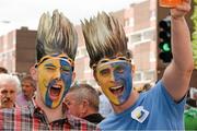 18 August 2013; Clare fans Brian Sheedy, left, Doora, and Noel Barrett, Ennis, on their way to the game. GAA Hurling All-Ireland Senior Championship, Semi-Final, Limerick v Clare, Croke Park, Dublin. Picture credit: Ray McManus / SPORTSFILE