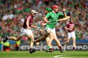 18 August 2013; Barry Nash, Limerick, in action against Conor Shaughnessy, Galway. Electric Ireland GAA Hurling All-Ireland Minor Championship, Semi-Final, Limerick v Galway, Croke Park, Dublin. Photo by Sportsfile