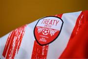 25 January 2023; A detailed view of the Treaty United jersey during a Treaty United squad portrait session at the University of Limerick in Limerick. Photo by Stephen McCarthy/Sportsfile