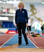 5 February 2023; Athletics Ireland Chair of the Juvenile Committee Evelyn O'Reilly during the 123.ie National Masters Indoor Championships at the TUS International arena in Athlone, Westmeath. Photo by Ben McShane/Sportsfile