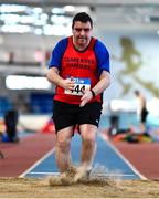 5 February 2023; Kevin O Dea of Clare River Harriers AC, Galway, competing in the Men's M45 Long Jump during the 123.ie National Masters Indoor Championships at the TUS International arena in Athlone, Westmeath. Photo by Ben McShane/Sportsfile