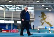 5 February 2023; Athletics Ireland president John Cronin during the 123.ie National Masters Indoor Championships at the TUS International arena in Athlone, Westmeath. Photo by Ben McShane/Sportsfile