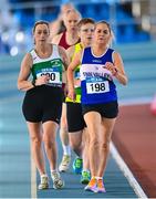 5 February 2023; Sinead Mc Connell of Finn Valley AC, Donegal, 198, leads the field in the Women's F50 3000m Walk during the 123.ie National Masters Indoor Championships at the TUS International arena in Athlone, Westmeath. Photo by Ben McShane/Sportsfile