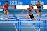 5 February 2023; Avril Dillon of Dundrum South Dublin AC, Dublin, competing in the Women's F40 60m Hurdles during the 123.ie National Masters Indoor Championships at the TUS International arena in Athlone, Westmeath. Photo by Ben McShane/Sportsfile