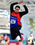 5 February 2023; Theresa Tierney-Bugler of Derg AC, Clare, competing in the Women's F35 Long Jump during the 123.ie National Masters Indoor Championships at the TUS International arena in Athlone, Westmeath. Photo by Ben McShane/Sportsfile