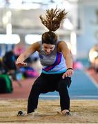 5 February 2023; Alison Beck of Dundrum South Dublin AC, Dublin, competing in the Women's F45 Long Jump during the 123.ie National Masters Indoor Championships at the TUS International arena in Athlone, Westmeath. Photo by Ben McShane/Sportsfile
