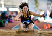 5 February 2023; Orlagh Colton of Omagh HarriersAC, Tyrone, competing in the Women's F50 Long Jump during the 123.ie National Masters Indoor Championships at the TUS International arena in Athlone, Westmeath. Photo by Ben McShane/Sportsfile