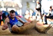 5 February 2023; Paschal Halley of Waterford AC, Waterford, competing in the Men's M50 Long Jump during the 123.ie National Masters Indoor Championships at the TUS International arena in Athlone, Westmeath. Photo by Ben McShane/Sportsfile