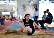 5 February 2023; Shirley Fennelly of Tramore AC, Waterford, competing in the Women's F50 Long Jump during the 123.ie National Masters Indoor Championships at the TUS International arena in Athlone, Westmeath. Photo by Ben McShane/Sportsfile