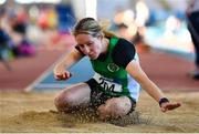 5 February 2023; Danielle Carey of Tuam AC, Galway, competing in the Women's F35 Long Jump during the 123.ie National Masters Indoor Championships at the TUS International arena in Athlone, Westmeath. Photo by Ben McShane/Sportsfile