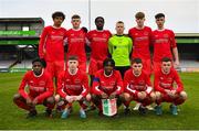 5 February 2023; The Cork Youth League team pose for a squad photo before the FAI Youth Inter-League Cup Final 2023 match between Galway District League and Cork Youth League at Eamonn Deacy Park in Galway. Photo by Tyler Miller/Sportsfile