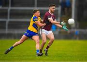5 February 2023; Eoghan Kelly of Galway in action against Conor Cox of Roscommon during the Allianz Football League Division 1 match between Galway and Roscommon at Pearse Stadium in Galway. Photo by Ray Ryan/Sportsfile