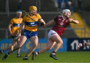 5 February 2023; Killian Doyle of Westmeath is tackled by David Fitzgerald of Clare during the Allianz Hurling League Division 1 Group A match between Clare and Westmeath at Cusack Park in Ennis, Clare. Photo by Ray McManus/Sportsfile