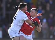5 February 2023; Brian Hurley of Cork and Ryan Houlihan of Kildare tussle off the ball during the Allianz Football League Division 2 match between Kildare and Cork at St Conleth's Park in Newbridge, Kildare. Photo by Piaras Ó Mídheach/Sportsfile