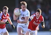 5 February 2023; Darragh Kirwan of Kildare in action against Rory Maguire of Cork during the Allianz Football League Division 2 match between Kildare and Cork at St Conleth's Park in Newbridge, Kildare. Photo by Piaras Ó Mídheach/Sportsfile