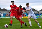5 February 2023; Sean Connolly of Cork Youth League in action against Ben Costelloe of Galway District League during the FAI Youth Inter-League Cup Final 2023 match between Galway District League and Cork Youth League at Eamonn Deacy Park in Galway. Photo by Tyler Miller/Sportsfile