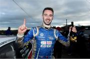 5 February 2023; Meirion Evans celebrates after winning the Corrib Oil Galway International Rally at Loughrea in Galway. Photo by Philip Fitzpatrick/Sportsfile