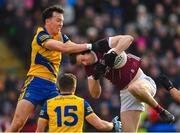 5 February 2023; Mathew Barrett of Galway in action against Tadhg O’Rourke of Roscommon during the Allianz Football League Division 1 match between Galway and Roscommon at Pearse Stadium in Galway. Photo by Ray Ryan/Sportsfile