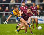5 February 2023; Daire Cregg of Roscommon in action against Mathew Tierney of Galway during the Allianz Football League Division 1 match between Galway and Roscommon at Pearse Stadium in Galway. Photo by Ray Ryan/Sportsfile