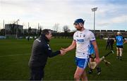 5 February 2023; Waterford manager Davy Fitzgerald shakes hands with Conor Prunty of Waterford after their side's victory in the Allianz Hurling League Division 1 Group B match between Waterford and Dublin at Fraher Field in Dungarvan, Waterford. Photo by Harry Murphy/Sportsfile