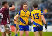 5 February 2023; Niall Daly and Ben O’Carroll of Roscommon celebrate after the game in the Allianz Football League Division 1 match between Galway and Roscommon at Pearse Stadium in Galway. Photo by Ray Ryan/Sportsfile