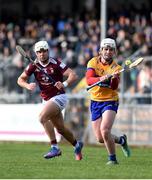 5 February 2023; Adam Hogan of Clare in action against Robbie Greville of Westmeath during the Allianz Hurling League Division 1 Group A match between Clare and Westmeath at Cusack Park in Ennis, Clare. Photo by John Sheridan/Sportsfile