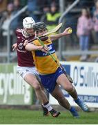 5 February 2023; Ian Galvin of Clare is tackled by Jack Galvin of Westmeath during the Allianz Hurling League Division 1 Group A match between Clare and Westmeath at Cusack Park in Ennis, Clare. Photo by John Sheridan/Sportsfile