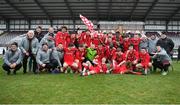 5 February 2023; The Cork Youth League team and backroom staff celebrate after their side's victory in the FAI Youth Inter-League Cup Final 2023 match between Galway District League and Cork Youth League at Eamonn Deacy Park in Galway. Photo by Tyler Miller/Sportsfile