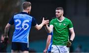 5 February 2023; Brian Fanning of Limerick and Killian O'Gara of Dublin shake hands after the Allianz Football League Division 2 match between Limerick and Dublin at TUS Gaelic Grounds in Limerick. Photo by Sam Barnes/Sportsfile