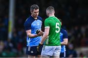 5 February 2023; Dean Rock of Dublin and Brian Fanning of Limerick shake hands after the Allianz Football League Division 2 match between Limerick and Dublin at TUS Gaelic Grounds in Limerick. Photo by Sam Barnes/Sportsfile