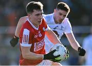 5 February 2023; Luke Fahy of Cork in action against David Hyland of Kildare during the Allianz Football League Division 2 match between Kildare and Cork at St Conleth's Park in Newbridge, Kildare. Photo by Piaras Ó Mídheach/Sportsfile