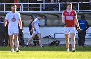 5 February 2023; Alex Beirne of Kildare leaves the pitch after he was sent off by referee Jerome Henry during the Allianz Football League Division 2 match between Kildare and Cork at St Conleth's Park in Newbridge, Kildare. Photo by Piaras Ó Mídheach/Sportsfile