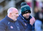 5 February 2023; Kildare selector Dermot Earley, right, with Kildare manager Glenn Ryan at half-time during the Allianz Football League Division 2 match between Kildare and Cork at St Conleth's Park in Newbridge, Kildare. Photo by Piaras Ó Mídheach/Sportsfile