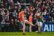 5 February 2023; Rian O'Neill of Armagh kicks the equalising score in injury time during the Allianz Football League Division 1 match between Armagh and Mayo at Box-It Athletic Grounds in Armagh. Photo by Brendan Moran/Sportsfile