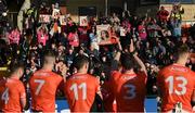 5 February 2023; The Armagh players applaud in support of the family of the late Natalie McNally, who was murdered in Lurgan, Co Armagh in December last, before the Allianz Football League Division 1 match between Armagh and Mayo at Box-It Athletic Grounds in Armagh. Photo by Brendan Moran/Sportsfile