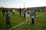 5 February 2023; David McBrien of Mayo signs an autograph on a flag after the Allianz Football League Division 1 match between Armagh and Mayo at Box-It Athletic Grounds in Armagh. Photo by Brendan Moran/Sportsfile