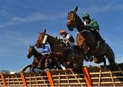 5 February 2023; Sainte Dona, right, with Bryan Cooper up, and Banntown Girl, centre, with Danny Mullins up, during the Irish Stallion Farms EBF Paddy Mullins Mares Handicap Hurdle on day two of the Dublin Racing Festival at Leopardstown Racecourse in Dublin. Photo by Seb Daly/Sportsfile