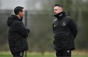 4 February 2023; Shamrock Rovers manager Collie O'Neill, left, with Shamrock Rovers assistant coach Ciaran Ryan during the pre-season friendly match between Cork City and Shamrock Rovers at Charleville Community Sports Complex in Cork. Photo by Eóin Noonan/Sportsfile