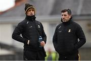 4 February 2023; Kilkenny strength and conditioning coach John Murphy, left, and Kilkenny manager Derek Lyng during the Allianz Hurling League Division 1 Group B match between Antrim and Kilkenny at Corrigan Park in Belfast. Photo by Ramsey Cardy/Sportsfile