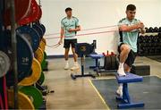 6 February 2023; Luke McGrath, right, during a Leinster Rugby gym session at Leinster HQ in Dublin. Photo by Harry Murphy/Sportsfile